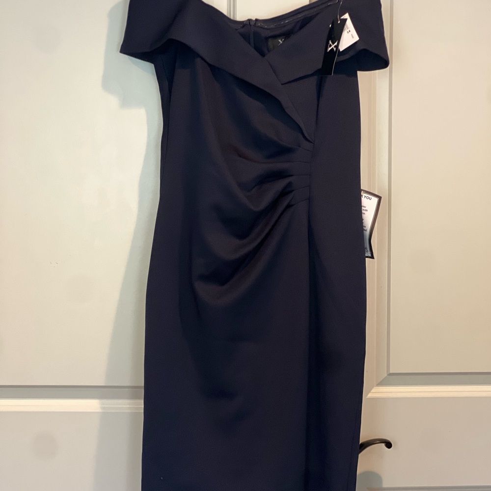Xscape Strapless Midi Navy Dress